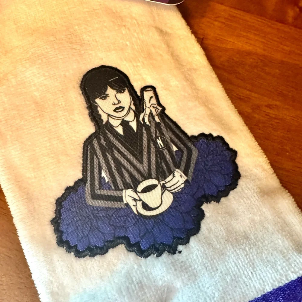 Wednesday Addams Family Hand Towel 🖤 Halloween Gothic White Purple Black BNWT